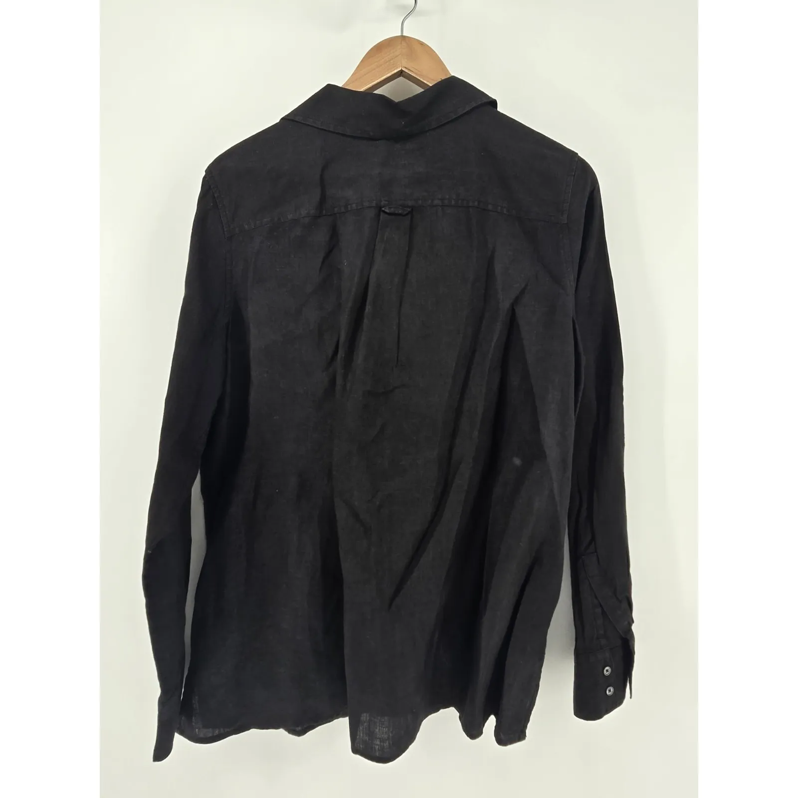 Talbots Irish Linen Blouse Shirt Women's Size 16 Black‎ Button Up - Image 3