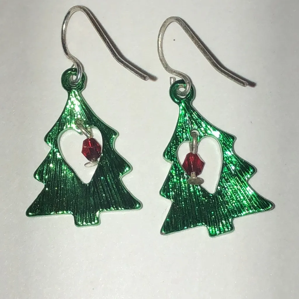 Metallic Green Christmas Tree Boho Earrings - Image 4