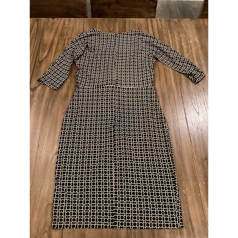 David Meister geo print Sheath a line Dress 3/4 Sleeve Front Tie Knee Length 10 - Image 3