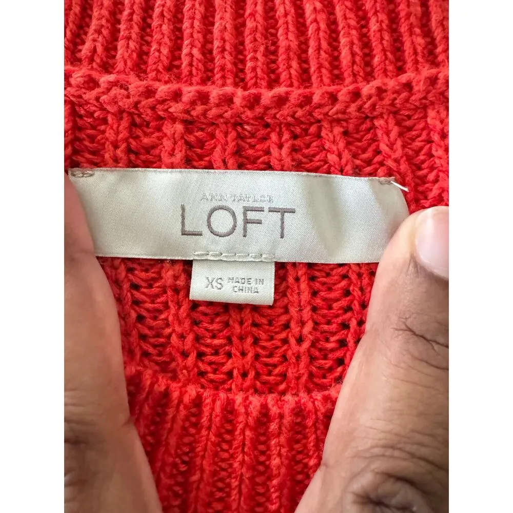 LOFT Sleeveless Knit Tunic Top Red Side Tie Ribbed Sweater Tank XS - Image 4