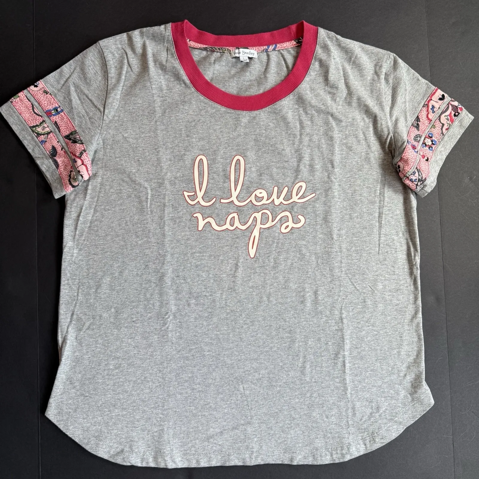 Vera Bradley Top Women L 12 14 Stitched Flower Ringer Pajama Baseball T Shirt - Image 3