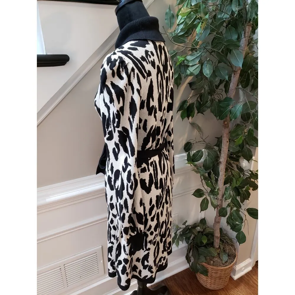 Who What Wear Sweater Dress Women's Medium White Black Animal Print Belted - Image 11