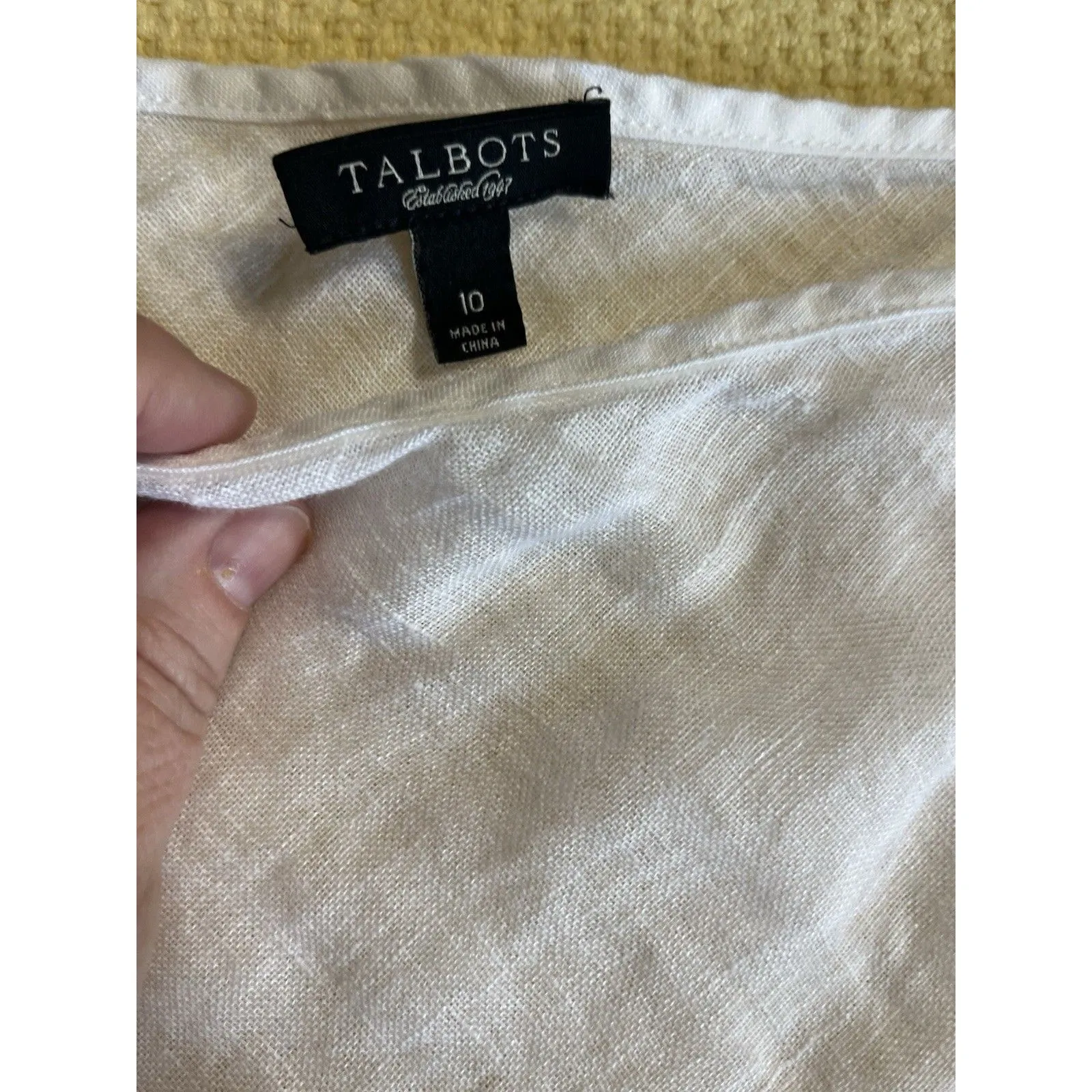 Talbots 100% Linen Dolman Sleeve Boatneck Tie Waist Blouse Size 10 White - Image 6