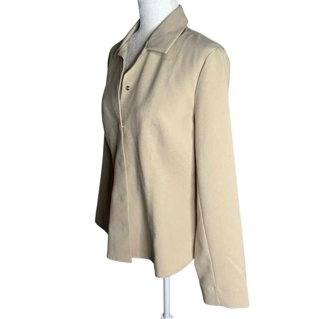 Beige Long Sleeve Snap Front Blazer Style Shirt Large Beige Khaki Tailored Fit Tan - Image 4