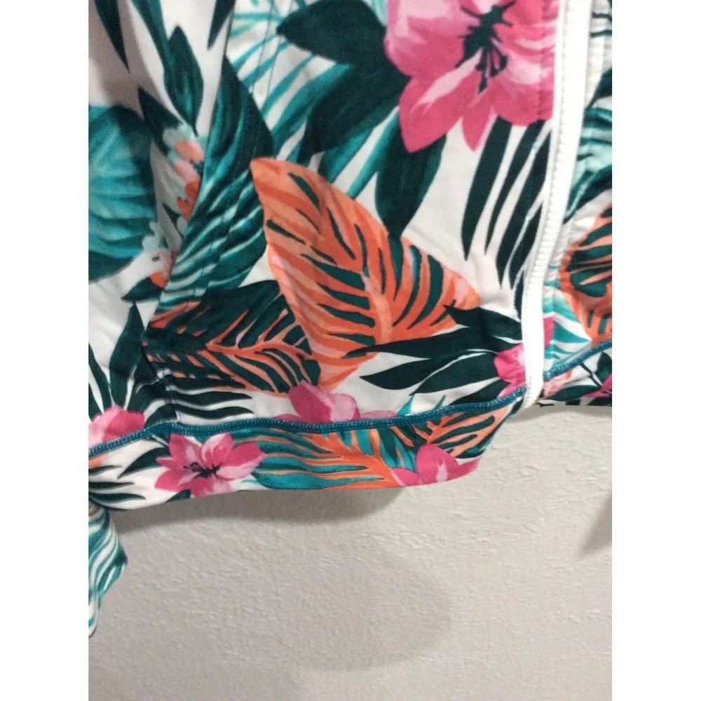 Hurley womens tropical print hoodie zip front UPF 50+ Medium M pockets floral - Image 4