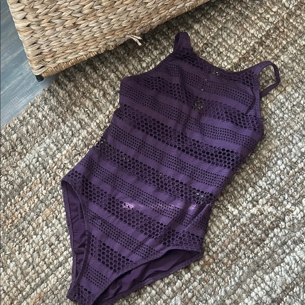 Bleu Rod Beattie Plum Purple Eyelet One Piece Swim Size 12 - Image 4