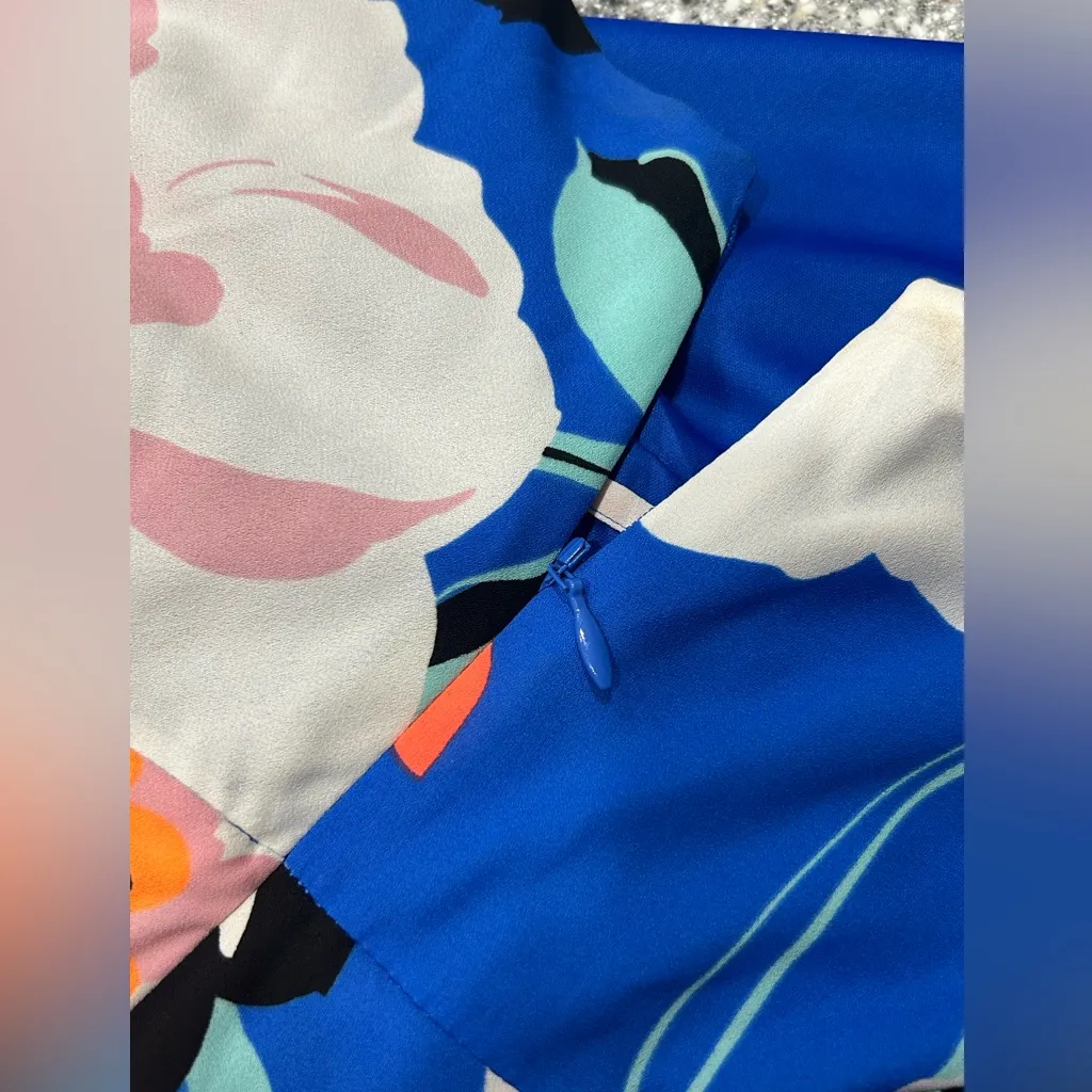 Express Faux Wrap Bright Blue Floral Mini Dress XS - Image 4