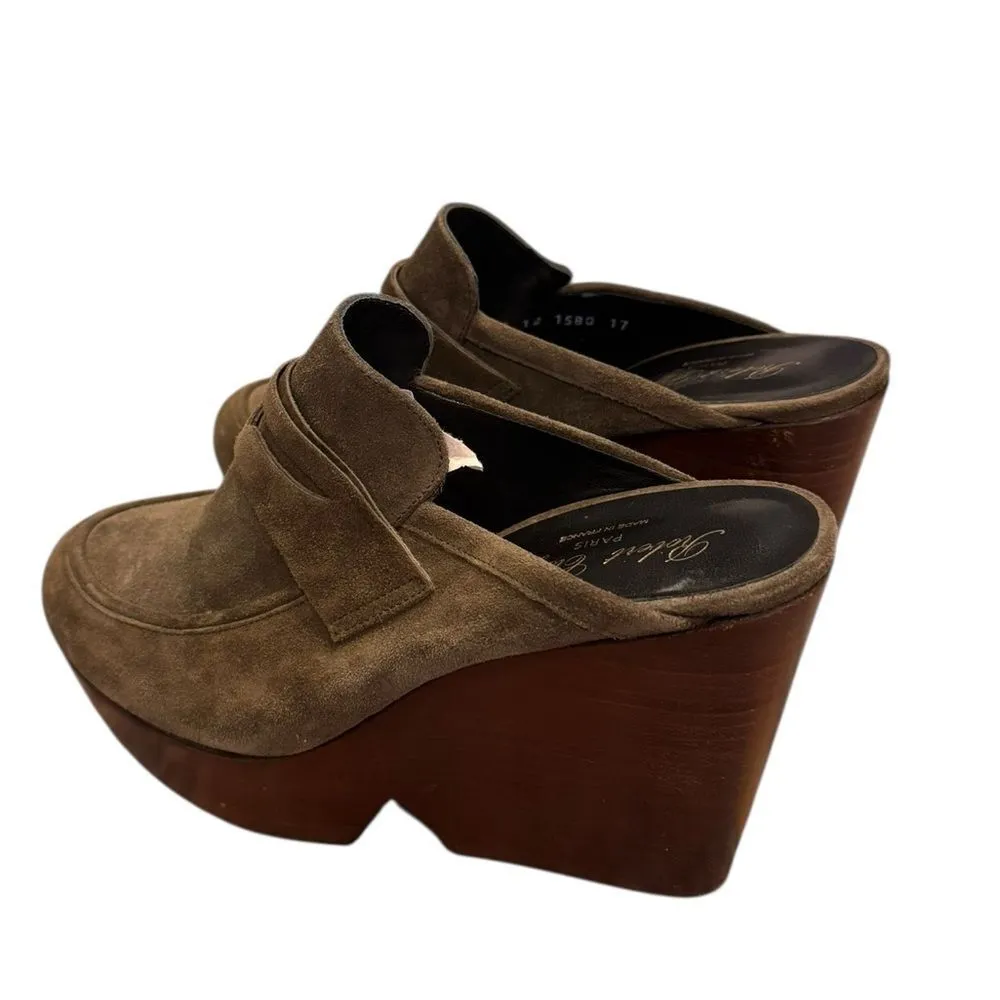 Robert Clergerie Damor Olive Platform Wooded Clogs 40 Green Size 9.5 - Image 2