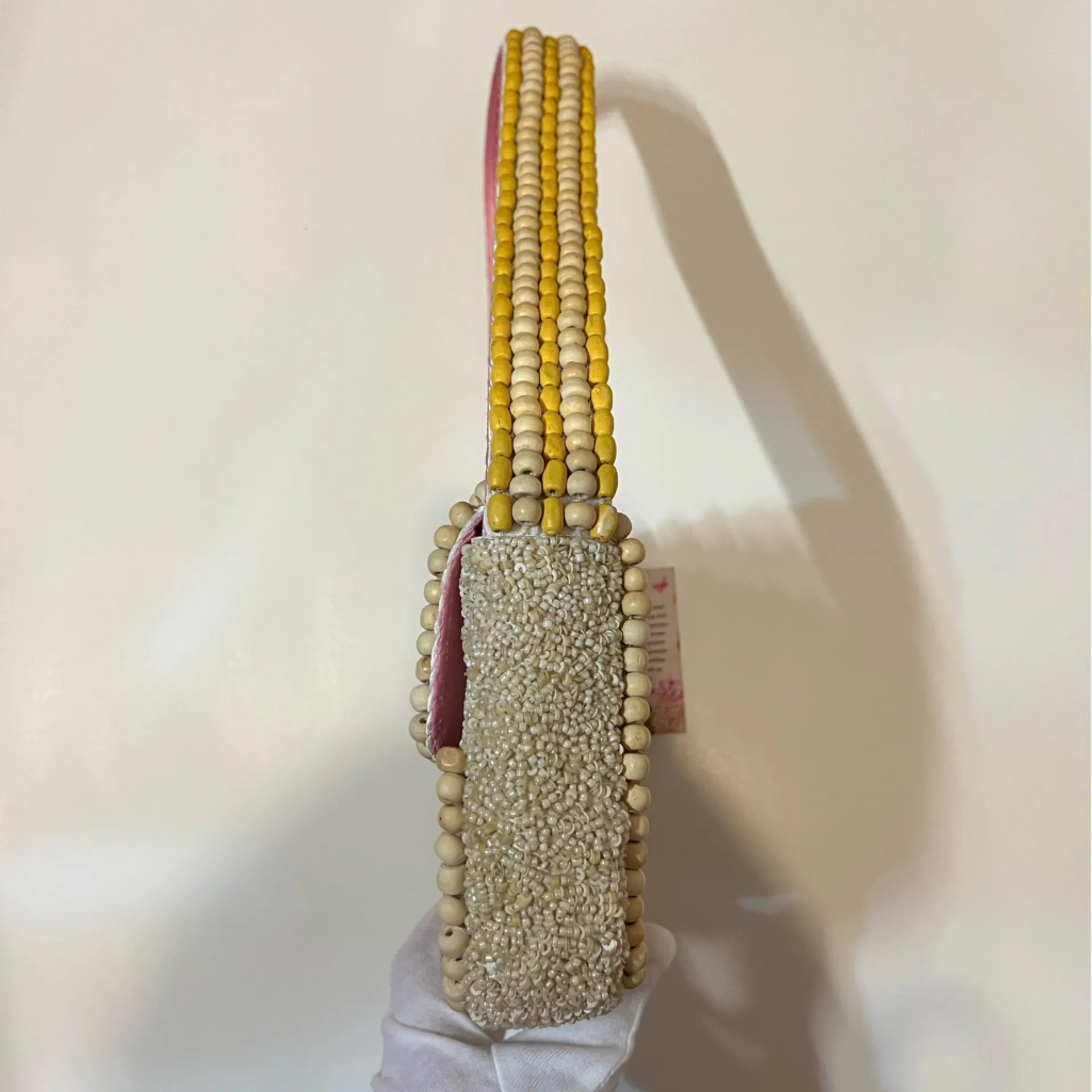 Handcrafted in India Colorful Pink Pastel Wooden Beaded Shoulder Bag Purse - Image 7