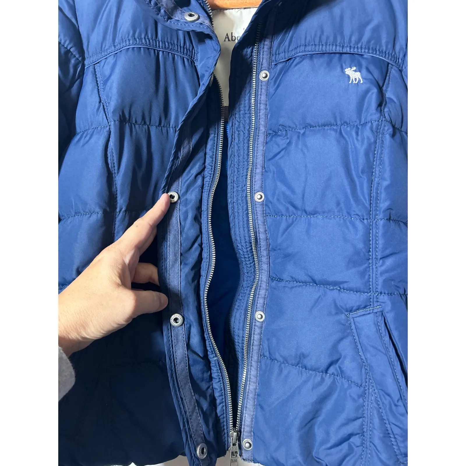 Abercrombie Fitch Puffer Jacket Large Navy Blue Down Filled Coat - Image 5