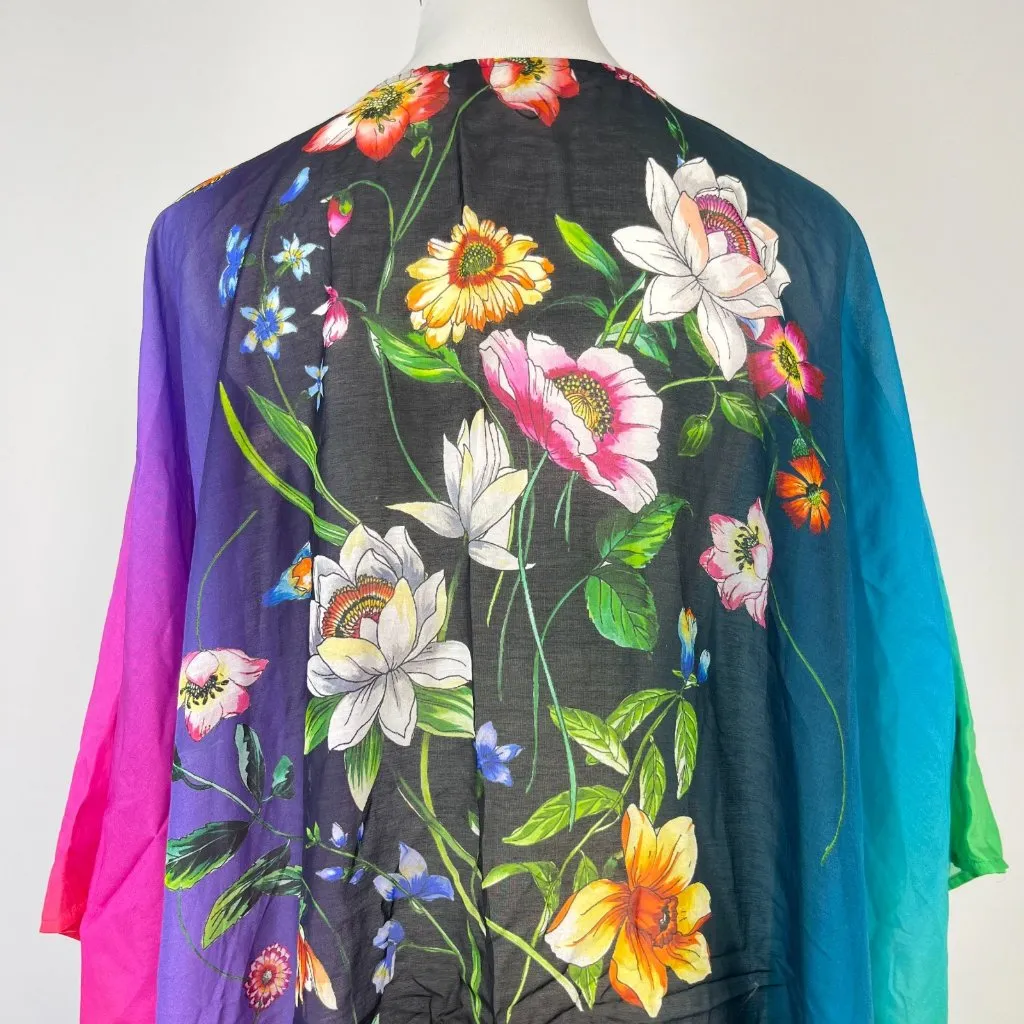 NWOT Johnny Was Ombre Garden Easy Swim Cover-Up Dress Silk Blend Floral KIMONO S - Image 5