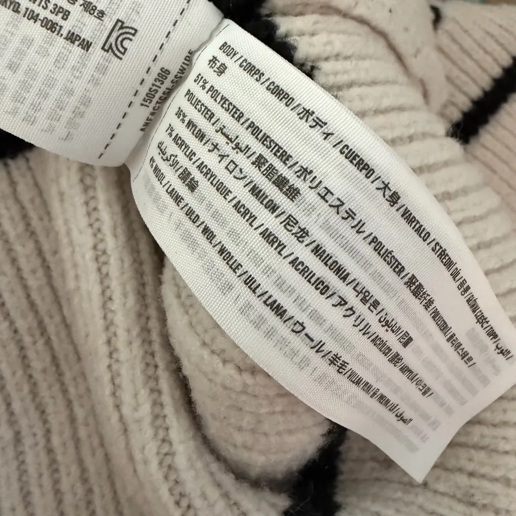 ABERCROMBIE & FITCH Cowl Neck Knit Stripped Ribbed Pullover Cream Sweater Sz S - Image 8