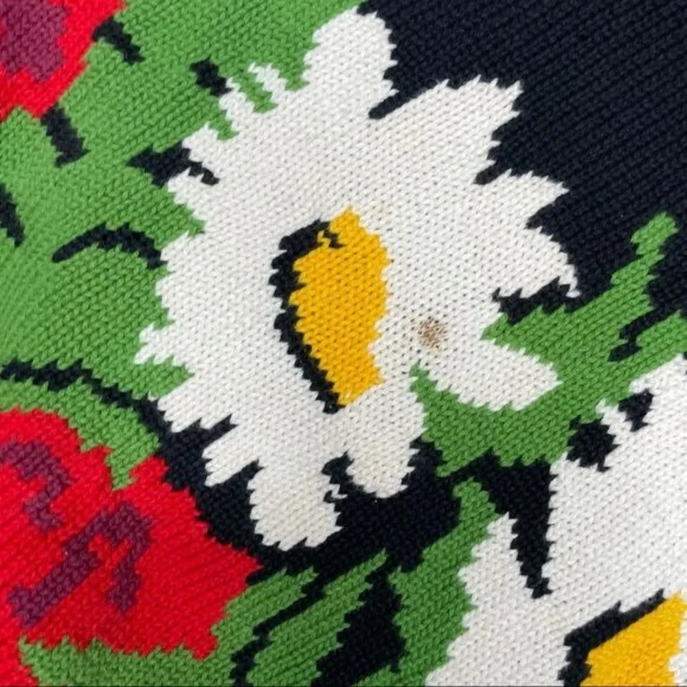 Vintage daisy outlander knit floral flower garden oversized medium sweater Black - Image 4