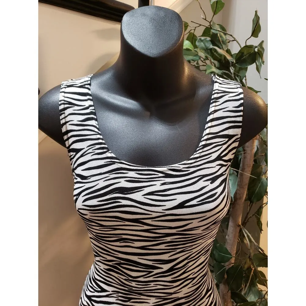Women's Maxi Dress Small Black White Zebra Print Stretch Sleeveless Scoop Neck - Image 10