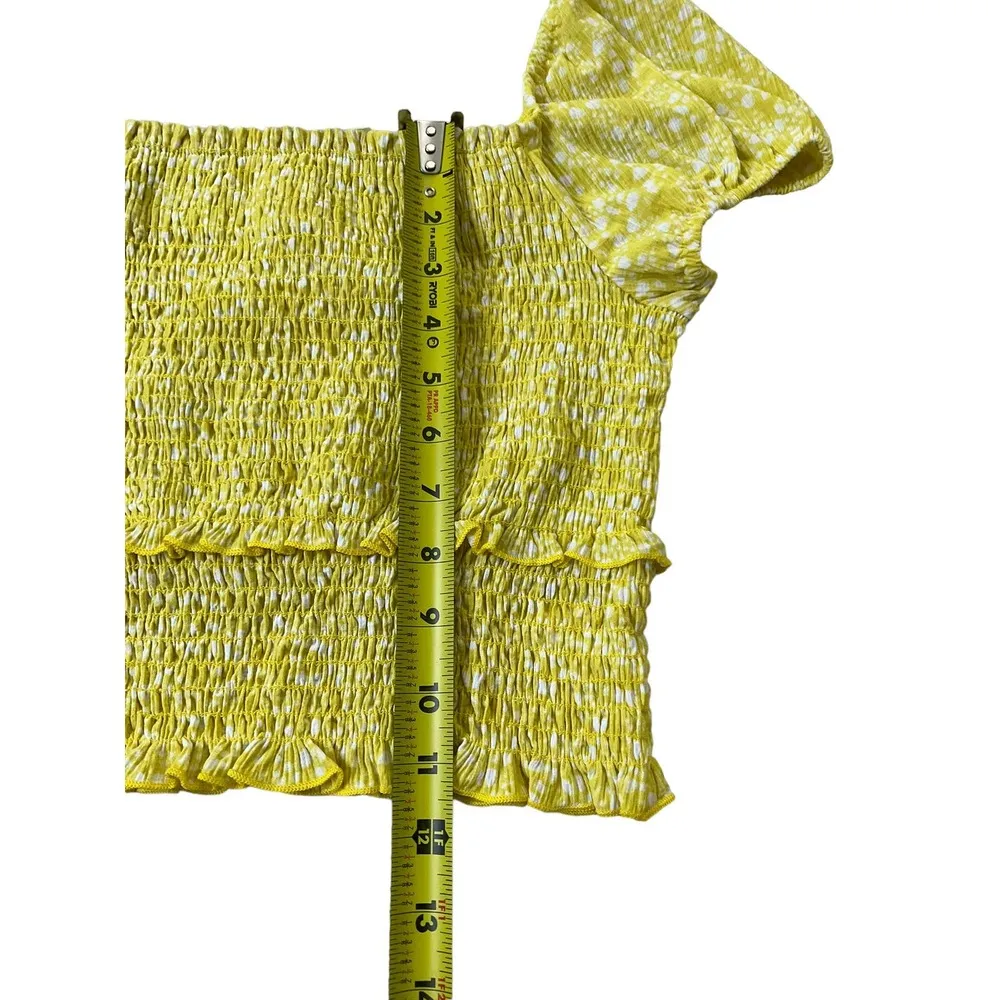Lush Yellow Printed Smocked Crop Top Women Size Medium NWT | 46-12 - Image 5