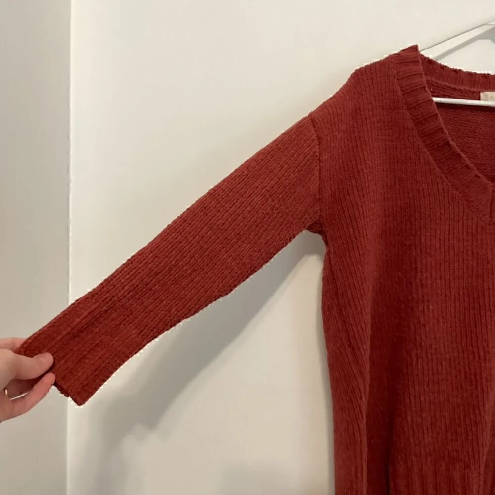 ALTAR'D STATE Rust Red Chenille Chunky V-Neck Oversized Relaxed Tunic Sweater S - Image 9