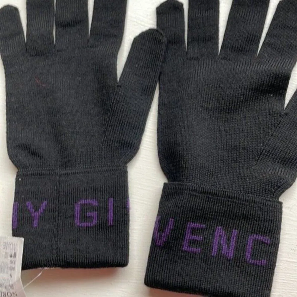 Givenchy Logo Cuff Wool Gloves black and purple - Image 7