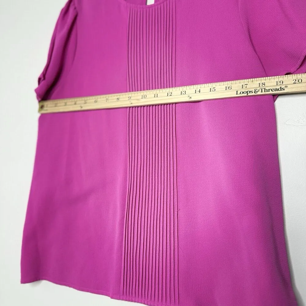 CeCe Pleated Magenta Pink  Blouse short sleeve women blouse Size Large - Image 8