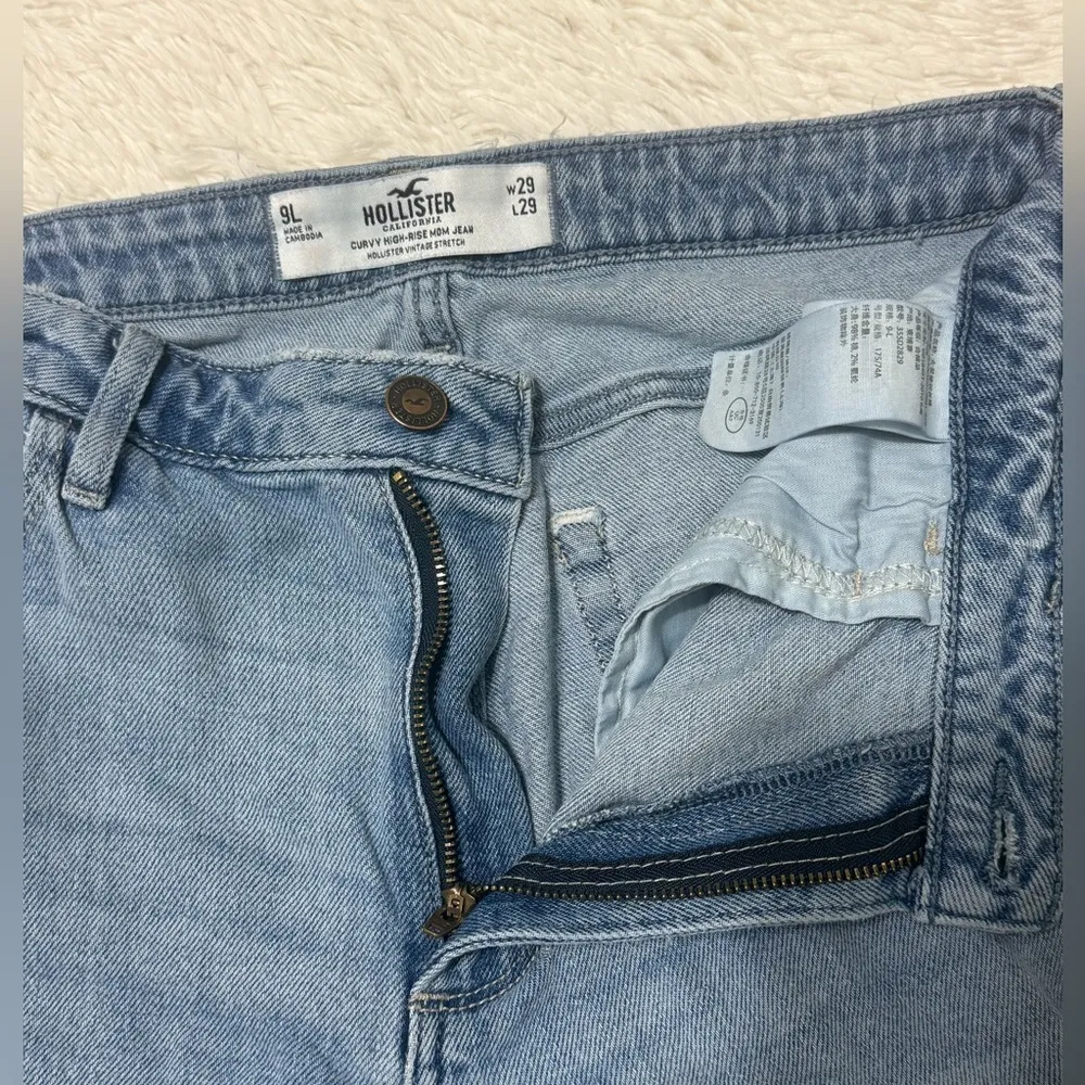 HOLLISTER High-Rise Mom Jean Curvy Distressed Ripped Blue Ankle Stretch size 9 - Image 10