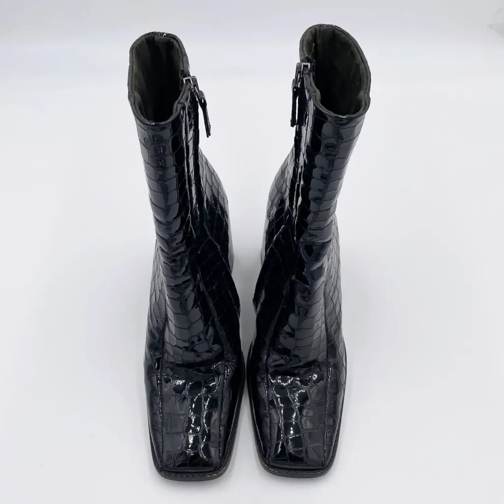Topshop Hurricane Croc Embossed Bootie Black Patent Glossy Women's Size 40 / 9.5 - Image 4