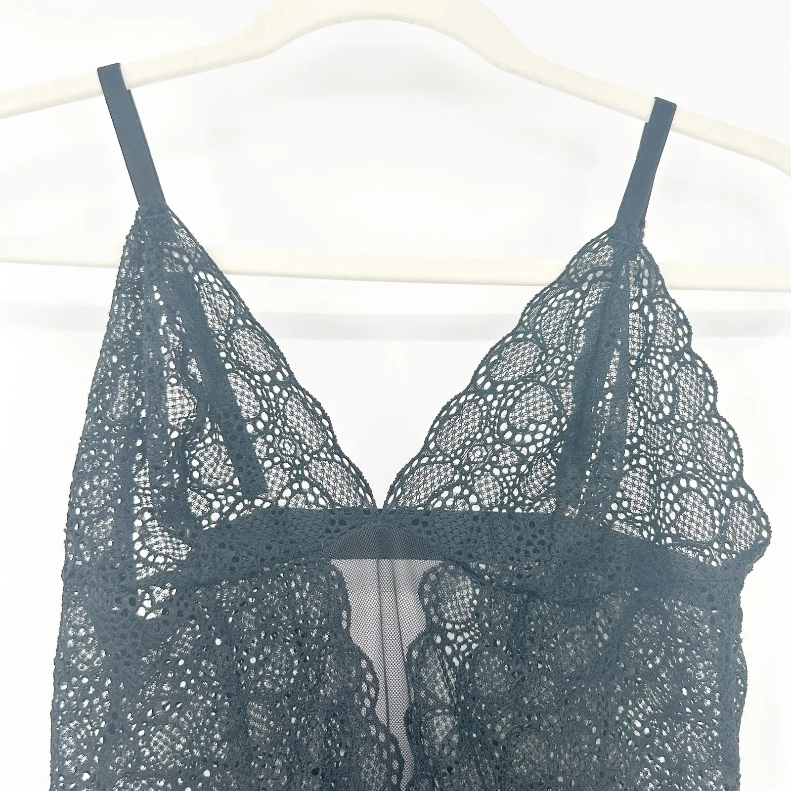 DKNY Womens‎ Whimsigoth Dark Coquette Sheer Lace Teddy Bodysuit Babydoll Romper - Image 3