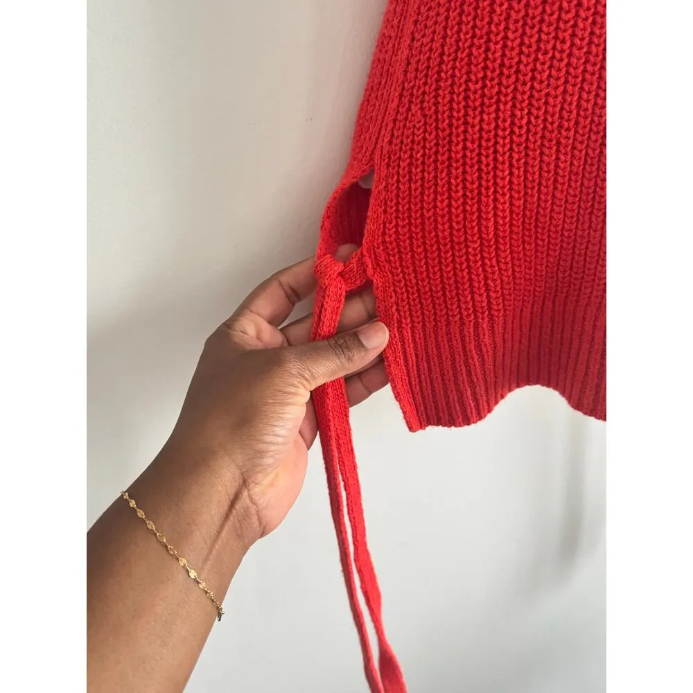 LOFT Sleeveless Knit Tunic Top Red Side Tie Ribbed Sweater Tank XS - Image 7