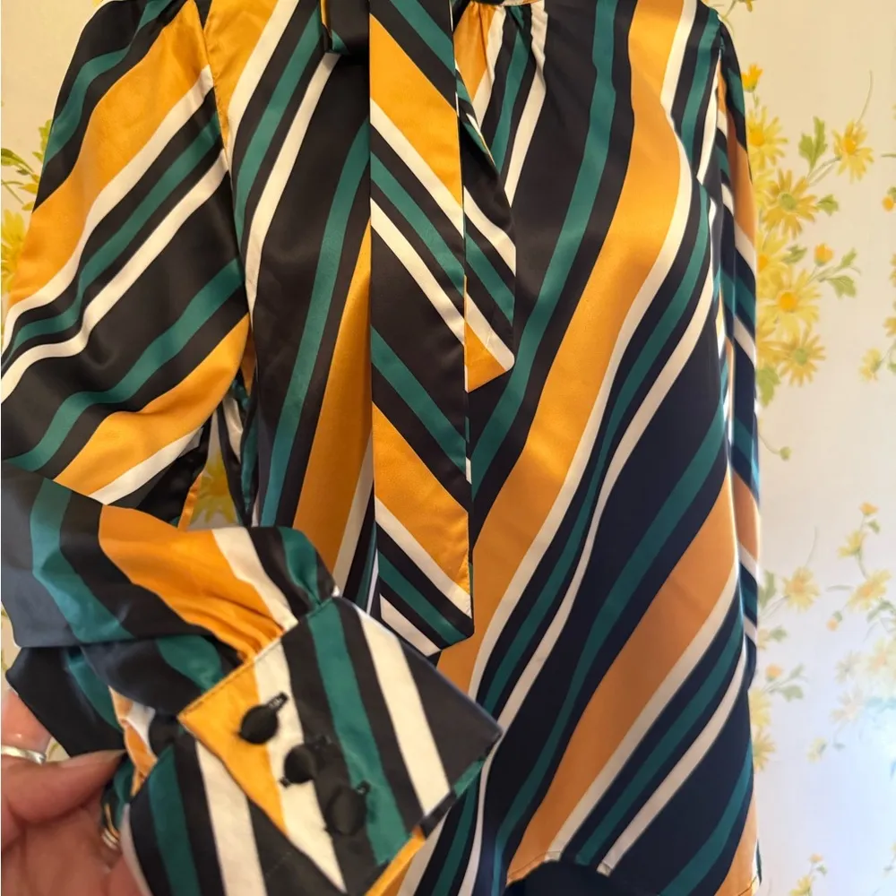 Jealous Tomato Multicolor Striped neck tie Blouse size L - Image 7