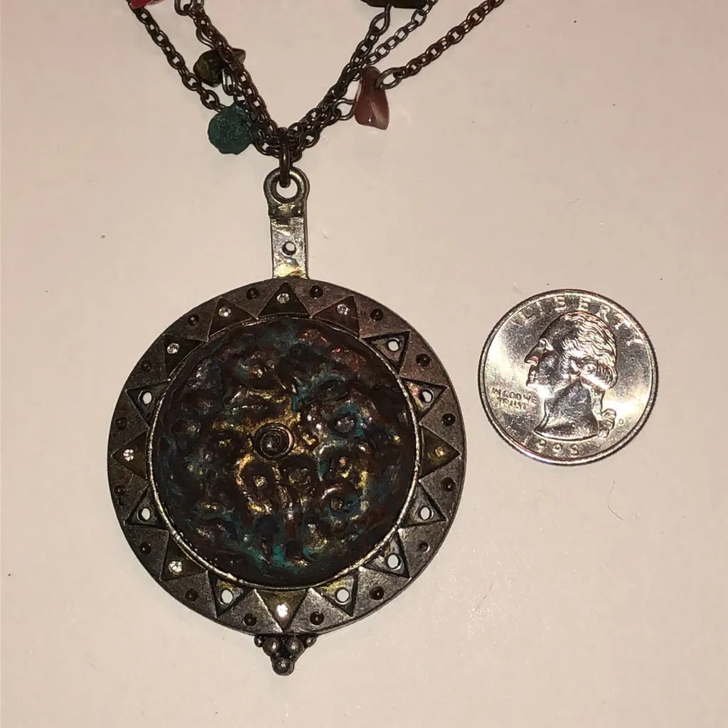 Bohemian Multicolor Aged Metal Semi Precious Stones Beaded Boho Pendant Necklace Brown - Image 6