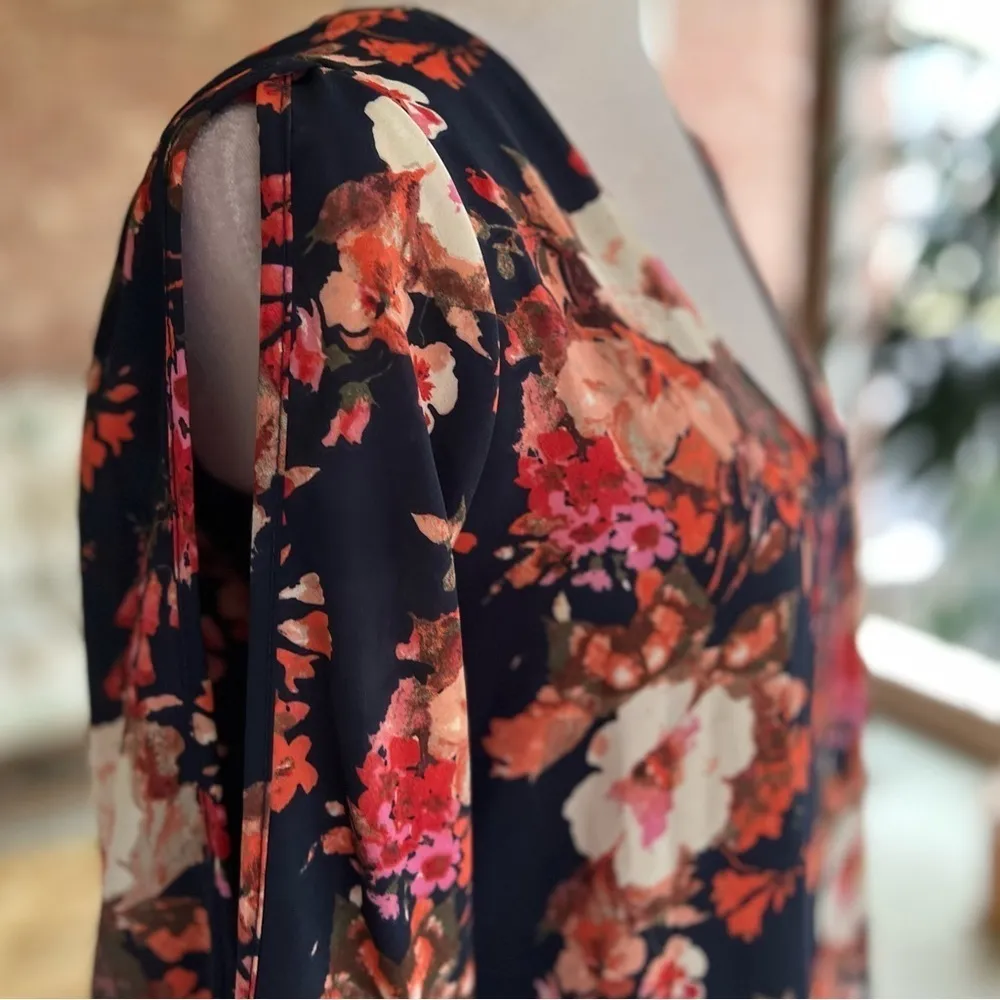 Lulus Shifting Gears Dress Floral Mini Shift Slit Sleeve Blue S Cocktail Chic - Image 14