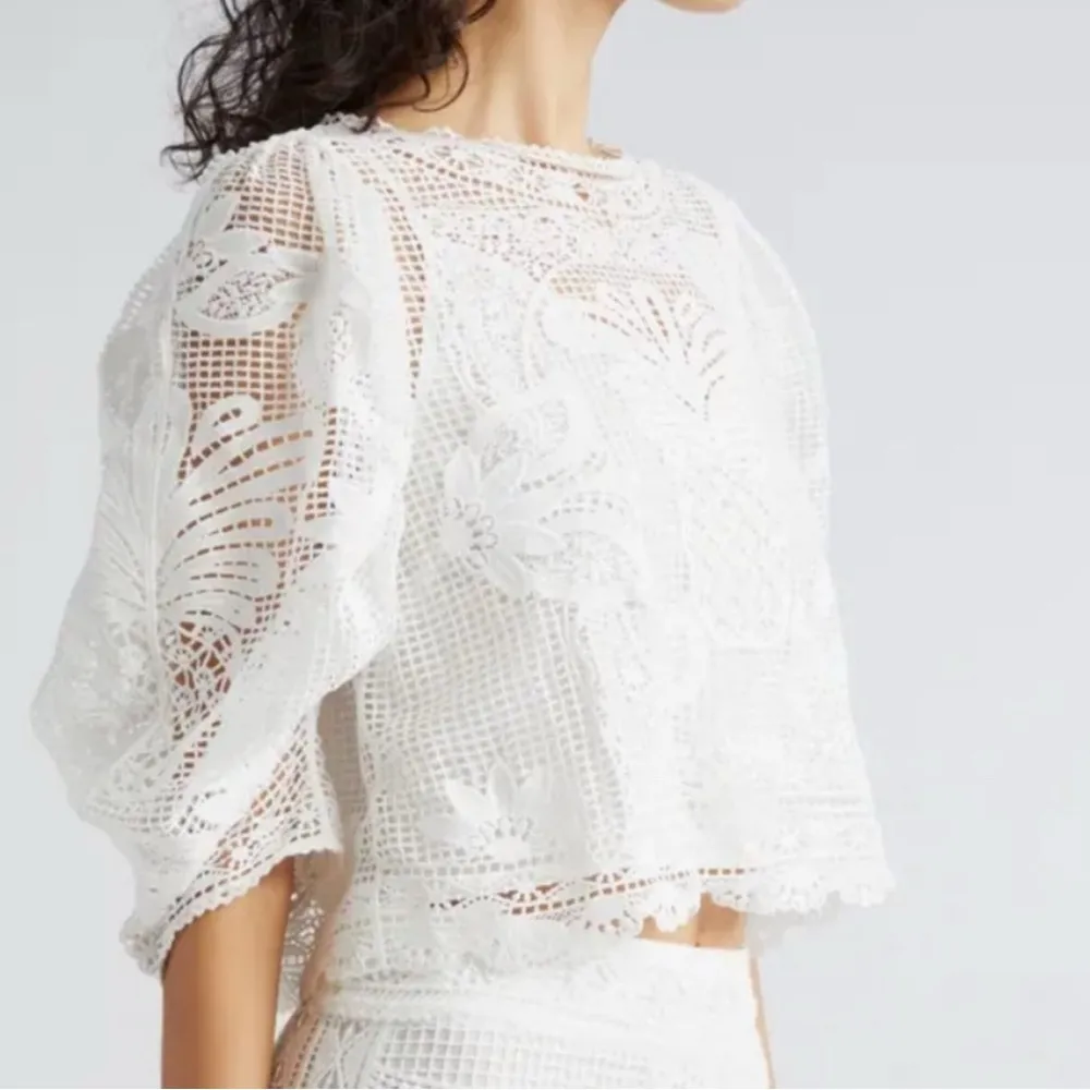 NWT Farm Rio Guipire Short Sleeve Blouse Size XS White Crochet Pineapple Beachy - Image 3