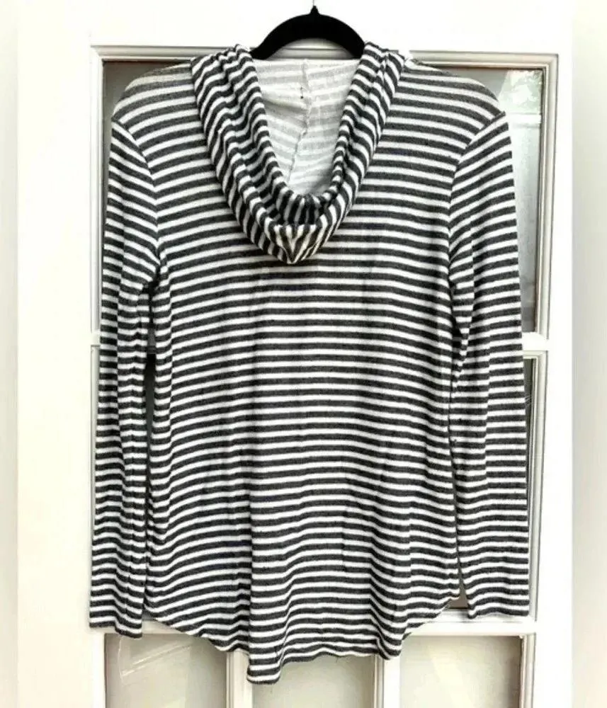 Lucky Brand Funnel Neck Cloud Jersey Pullover Grey Stripes Lightweight Size S - Image 2