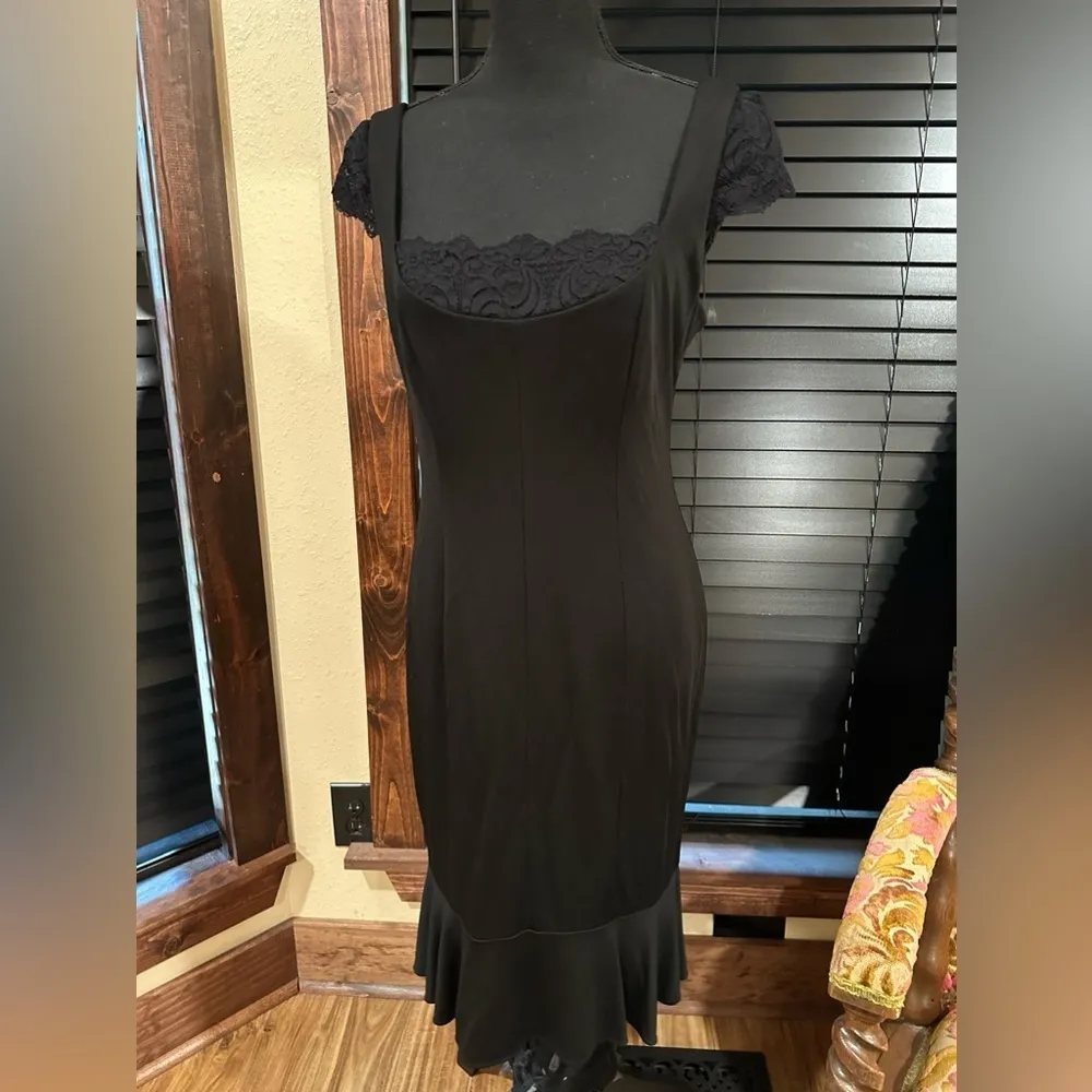 GUC DAVID  MEISTER    black cocktail dress with bottom balse and lace Sz 12 - Image 4