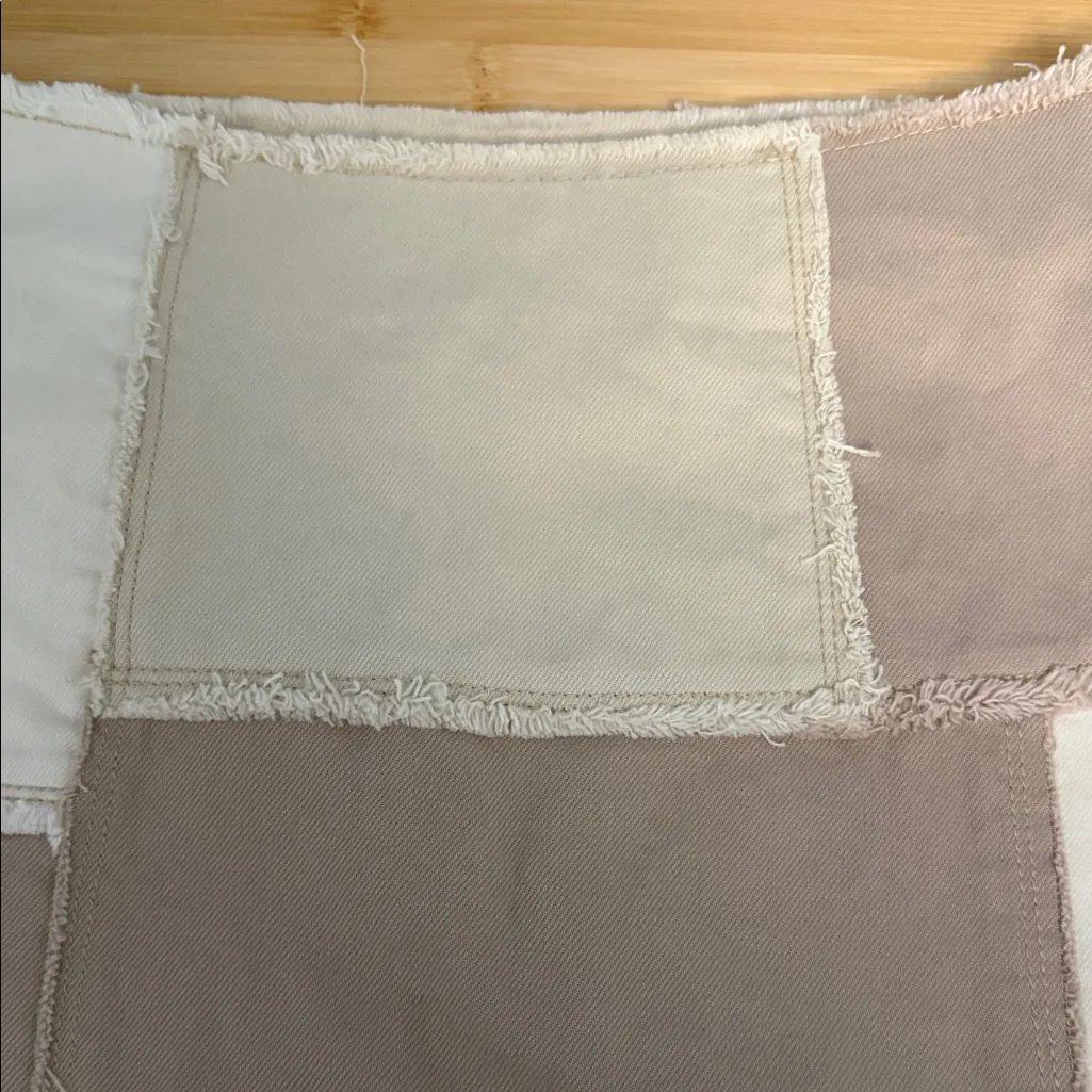 PacSun Size 24 Women's Teen Girl Patchwork Mini Skirt in Cream and Tan NEW - Image 2