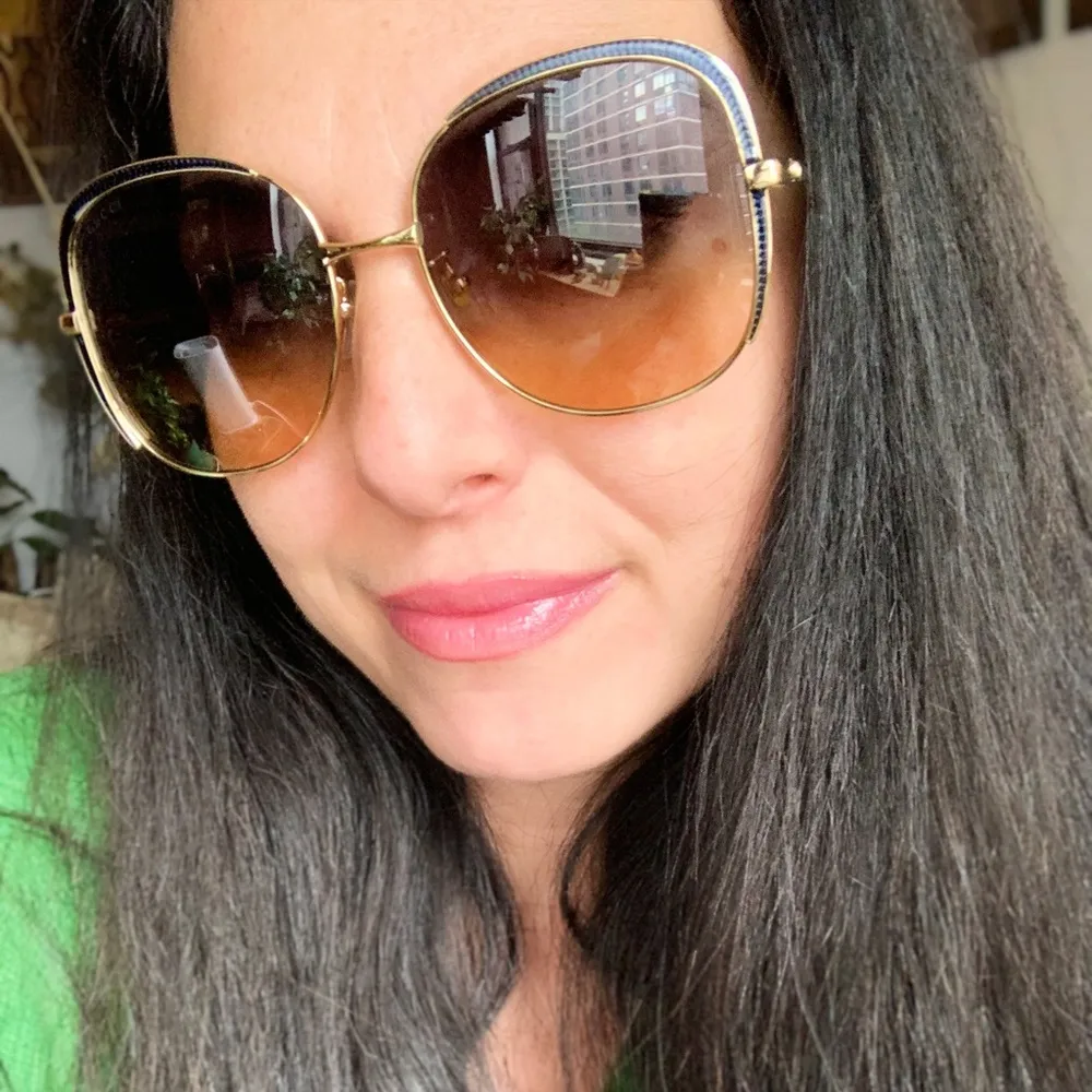 Authentic GUCCI 58 butterfly Gold Blue Crystals/metal sunglasses - Image 11