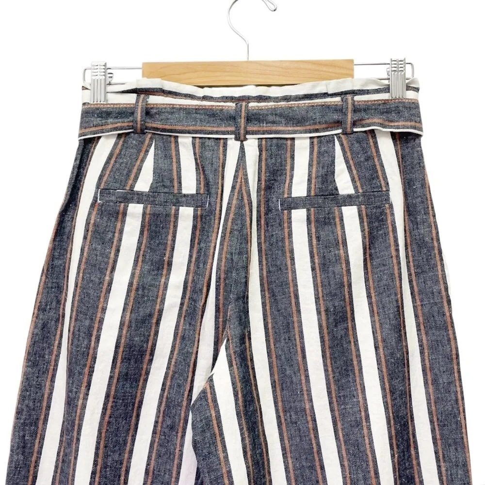 Banana Republic Blake Linen Cropped Pants Size 4 Wide Leg Gray White Tan Stripe - Image 7