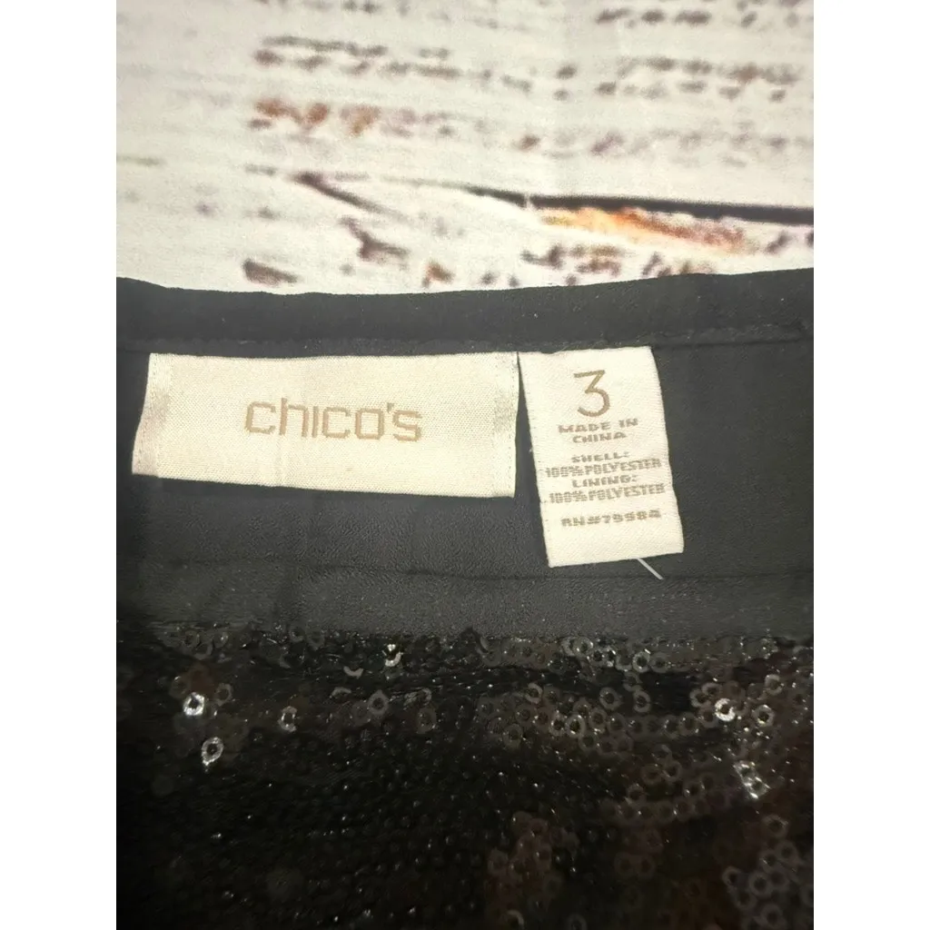 NWT Chico's Women's Black Sequin Wide-Leg Pants Size 3 (XL/16) Party Cocktail - Image 3
