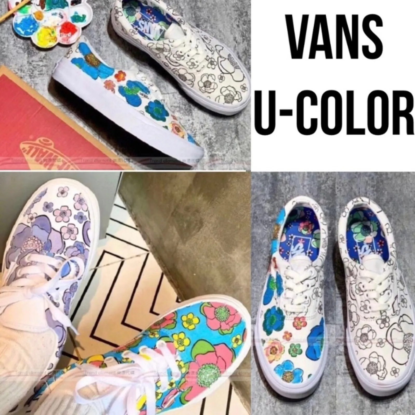 NEW Vans Shoe Create UR Color Marker Floral Canvas Black White Sneaker Size 8.5 - Image 2
