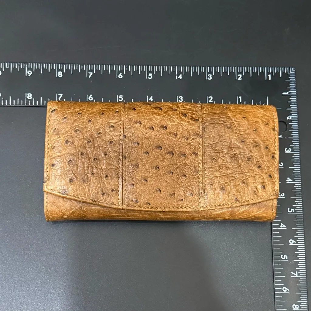Vintage BUSBY Brown Genuine Ostrich Leather Clutch Bifold Wallet Handmade in RSA - Image 8
