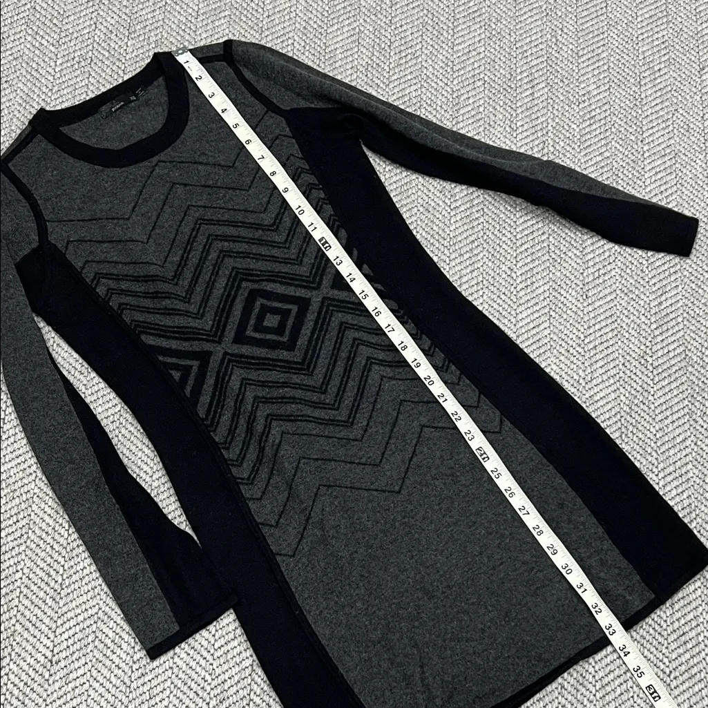 prAna Delia sweater dress in a charcoal and black wool blend, geometric pattern - Image 5