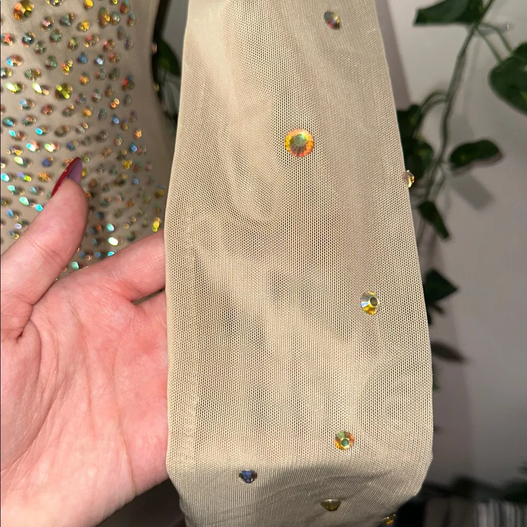 HMS Hot Miami Styles V-Neck Bodycon Midi Mesh Sleeve Rhinestone Dress - Image 5