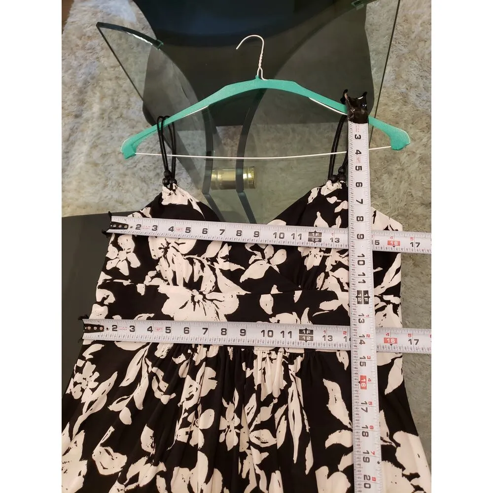 American Living Long Maxi Dress Women's 14 Black White Floral Spaghetti Strap - Image 7