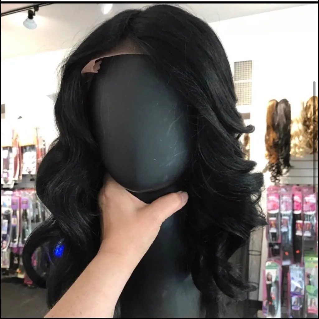 Black Long Lacefront Wig Beach Waves - Image 2