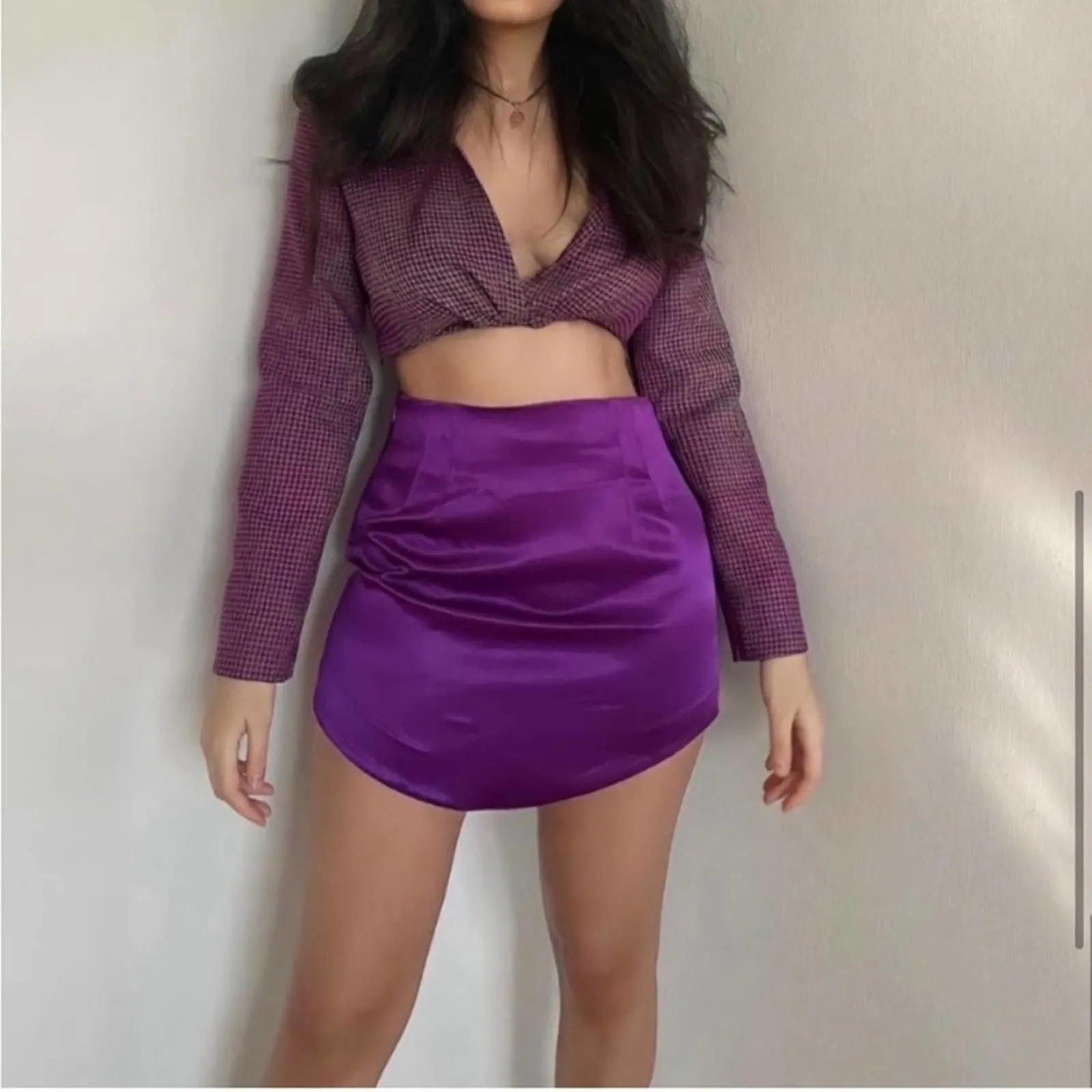Zara Purple Satin Effect Mini Skirt Size Medium - Image 5