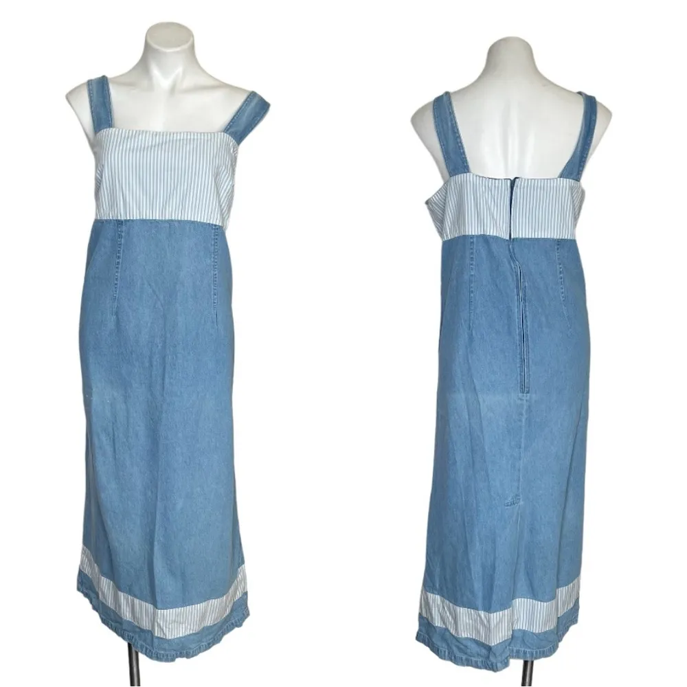 VINTAGE Blue Denim Dress Jumper Sleeveless MIDI Contrast Fabric Plus Size 1X - Image 9