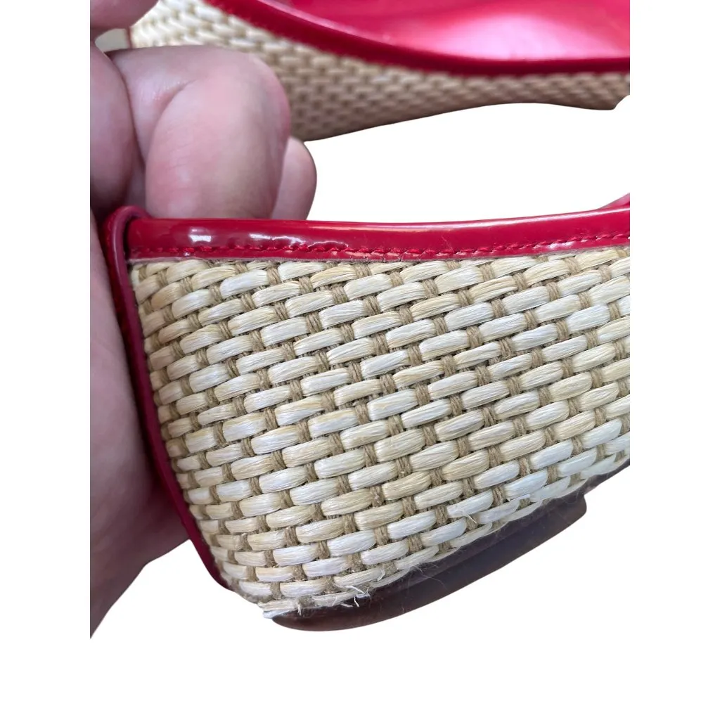 Tory Burch Red & Beige Straw Flats Loafers Womens Size 7.5M SKU 8846 - Image 16