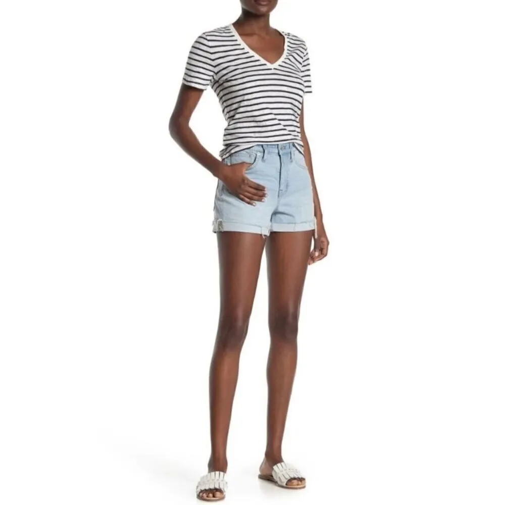 Madewell‎ High Rise Raw Hem Cuffed Light Wash Blue Jean Shorts Casual Size 26 - Image 10