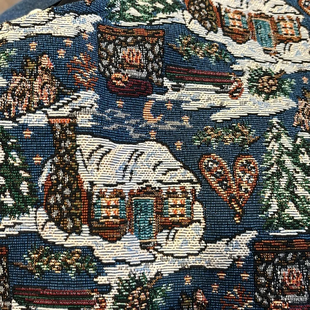Vintage 90s Bobbie Brooks Winter Holiday Cabin Snow Tapestry Vest - Image 10