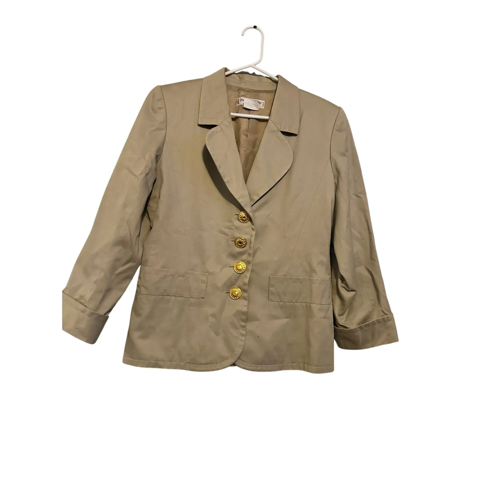 YVES SAINT LAURENT Tan Beige Vintage Gold Button Studded 100% Cotton Blazer 40 - Image 2