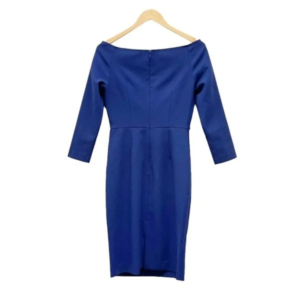 LIKELY Duchess Dress Royal Blue OTS Off The Shoulder Bodycon Midi Women’s Size 6 - Image 3
