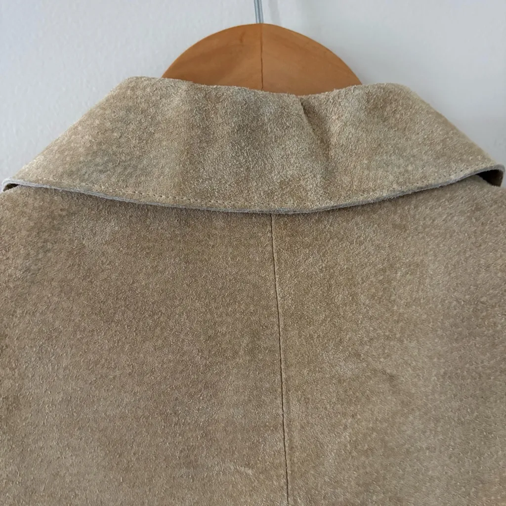 Vintage Y2K Blue Asphalt 100% leather suede jacket tan button front women size L Size L - Image 13